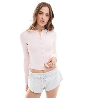 Miss Selfridge button detail rib cardigan in soft pink