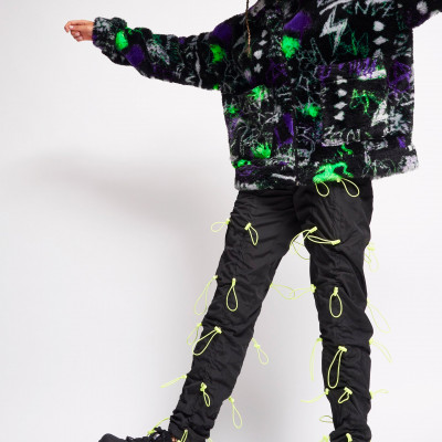 Black Cargo Trousers With Neon Toggle Detai