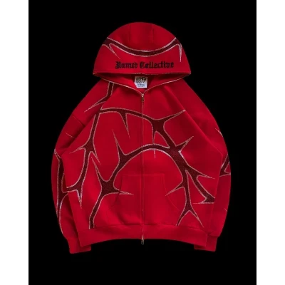 THORN RHINESTONE ZIP HOODIE RED