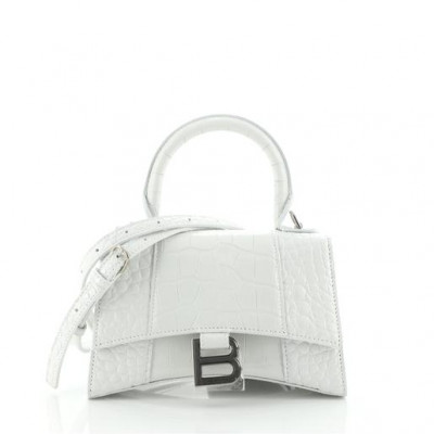 Hourglass Top Handle Bag Crocodile Embossed Leather