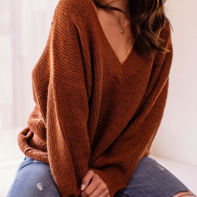 Kara Hazlenut Oversize Knit V-Neck Sweater