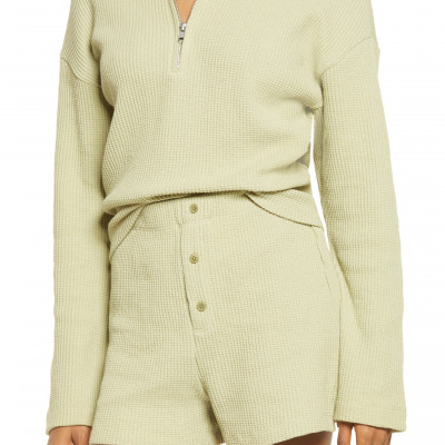 Womens Reformation Waffle Zip Top