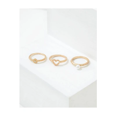 AEO Pearl Rings 3-Pack Womens Gold 6