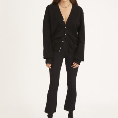 UO Rosie Ribbed High-Waisted Flare Pant