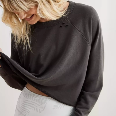 Aerie Sunday Soft Distressed Crew Sweatshirt