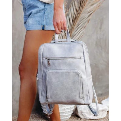 GRAMERCY FAUX LEATHER BACKPACK - GREY