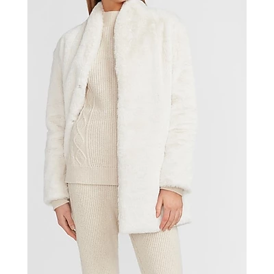 Cozy Faux Fur Coat White Womens