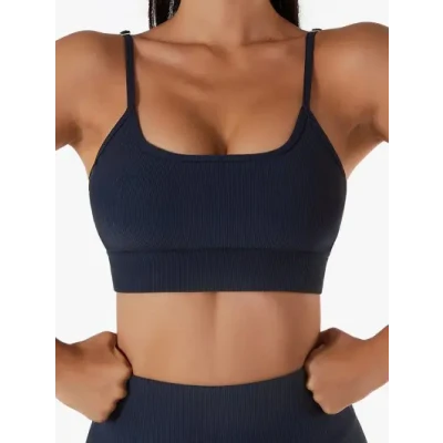Solid Color Ribbed Chest Pad Yoga Sports Bra