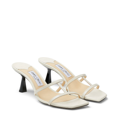 Latte Patent Leather Mules With Kick Heel