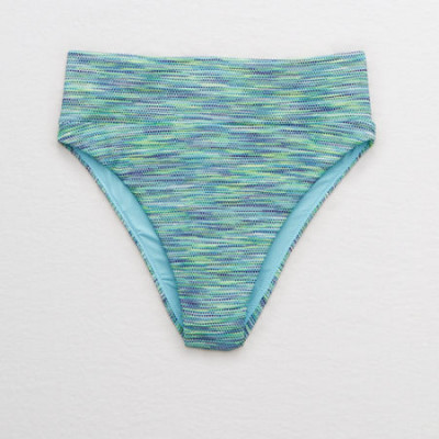 Aerie Space Dye High Cut Cheeky Bikini Bottom Womens Blue