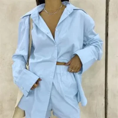 Munorky - Set: Long-Sleeve Button-Up Shirt + Shorts | YesStyle
