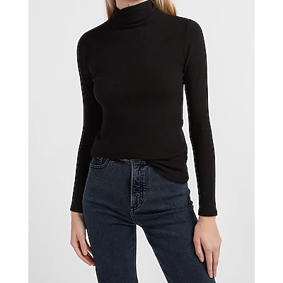 Mock Neck Long Sleeve Tee Black Womens