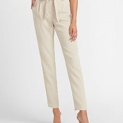High Waisted Paperbag Ankle Pant Neutral Womens 00 Short