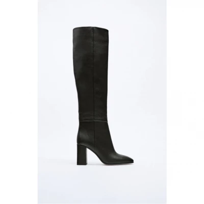 HEELED LEATHER KNEE HIGH BOOTS