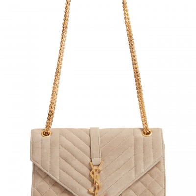 Saint Laurent Medium Cassandra Suede Envelope Bag - Beige