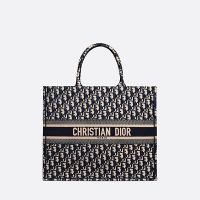 Book Tote Blue Dior Oblique Embroidery