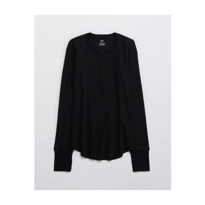Aerie Feelin Good Knit Henley T-Shirt Womens True Black