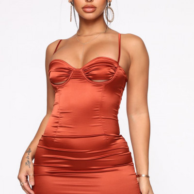 Sierra Satin Mini Dress - Rust