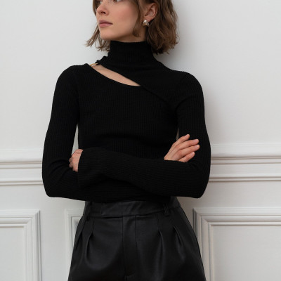 Black Cutout Ring Knit Top