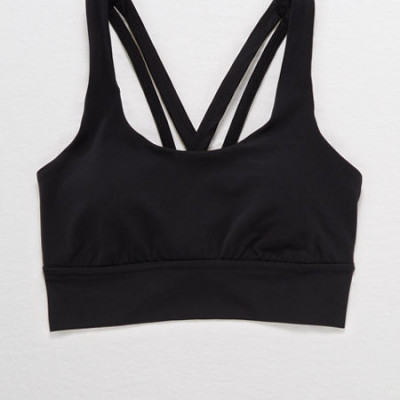 Aerie Real Me Strappy Sports Bra Womens True Black