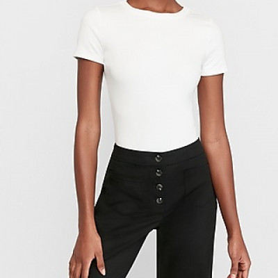 Crew Neck Cut-Out Thong Bodysuit White Womens XXS