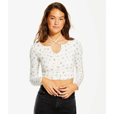 Long Sleeve Floral Convertible Cropped Tiny Top