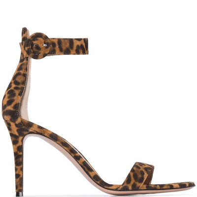 Gianvito Rossi Portofino 105mm leopard-print suede sandals - Brown
