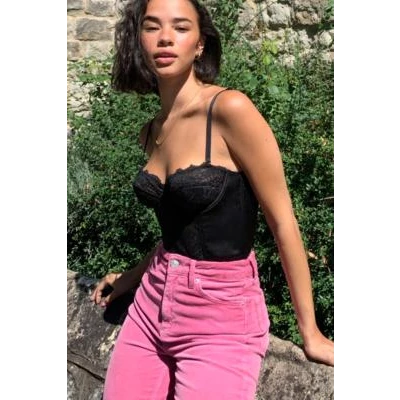 UO Ava Lace & Satin Corset Top - Black XS at Urban Outfitters