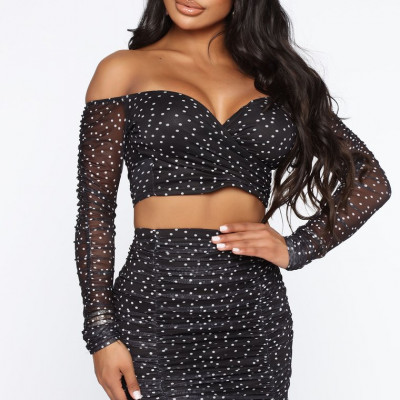 Can't Find The Words Polka Dot Skirt Set - Black/White