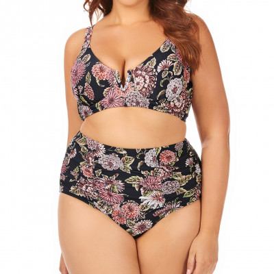Trendy Plus Size Juniors' Wild Romance Printed Byron V-Wire Bikini Top & High-Waist Bottoms
