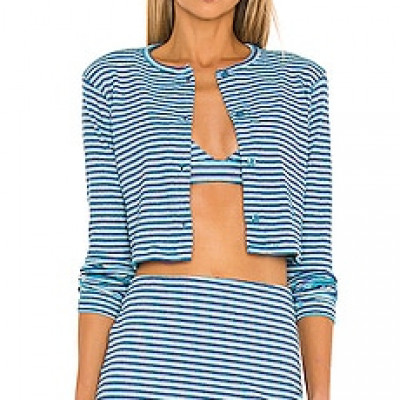 Frankies Bikinis Cherie Terry Cardigan in Positano Stripe | REVOLVE