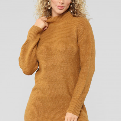 Cold Winter Nights Sweater Dress - Mustard