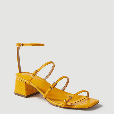 Rhiannon Croco Print Leather Buckle Block Heel Sandals