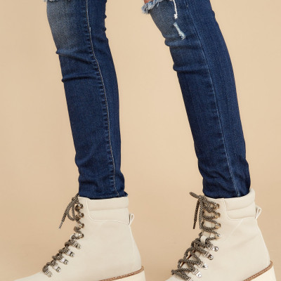 Cabin Getaway Light Grey Lace Up Boots