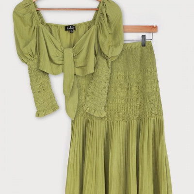Out in the Sun Lime Green Smocked Midi Skirt
