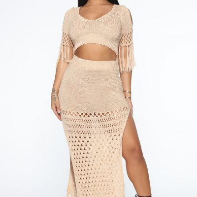 Get Away With It Crochet Skirt Set - Cream