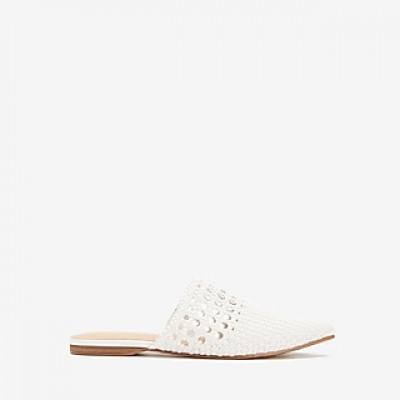 Woven Pointed Toe Mules Womens White