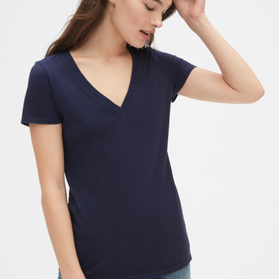 Gap Womens Vintage Wash V-Neck T-Shirt Dark Night