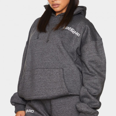 Charcoal Grey Standard Slogan Longline Oversized Hoodie