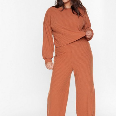 Recycled Take Rib Easy Plus Wide-Leg Pants Lounge Set