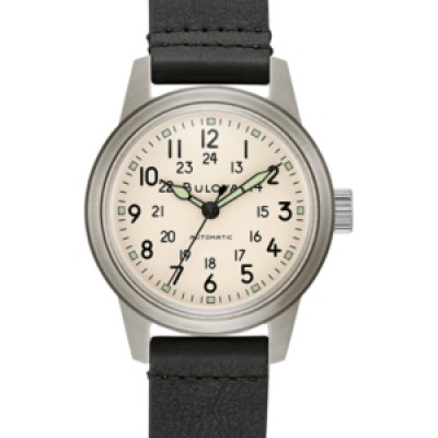 Bulova Mens Automatic Military Black Leather Strap Watch 38mm