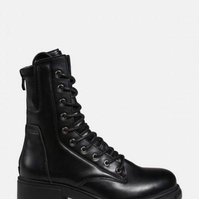 Black Lace Up Eyelet Ankle Boots