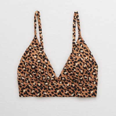 Aerie Leopard Longline Triangle Bikini Top Womens Raw Sienna